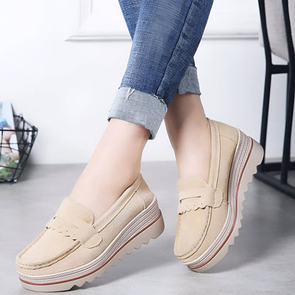 Beluxe Mocassins Daim Noir Compensés Confortables Femme