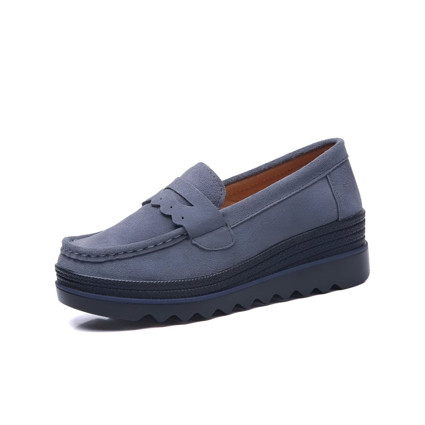 Beluxe Mocassins Daim Noir Compensés Confortables Femme