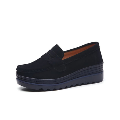 Beluxe Mocassins Daim Noir Compensés Confortables Femme