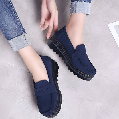 Beluxe Mocassins Daim Noir Compensés Confortables Femme