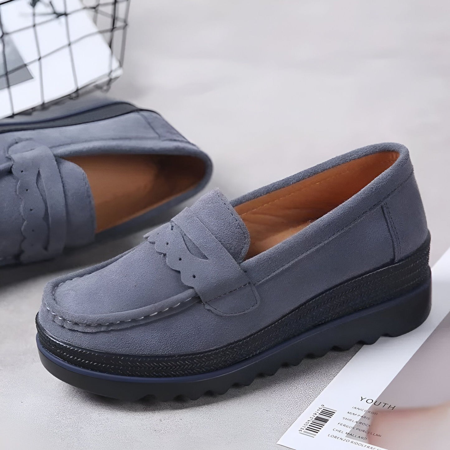 Beluxe Mocassins Daim Noir Compensés Confortables Femme