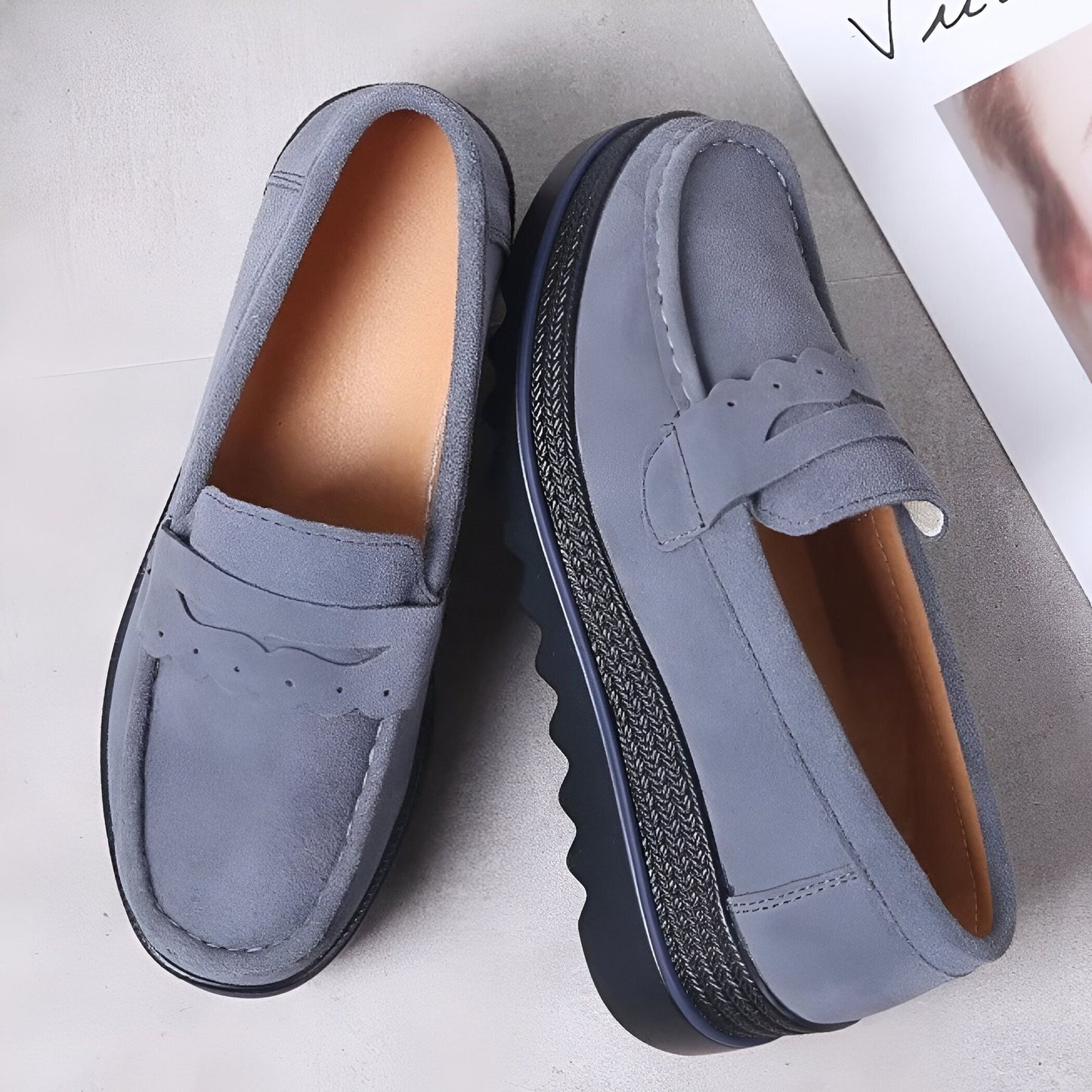 Beluxe Mocassins Daim Noir Compensés Confortables Femme