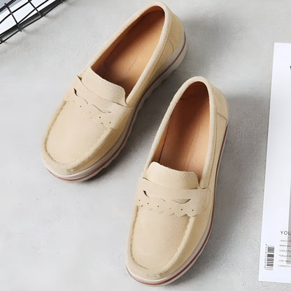 Beluxe Mocassins Daim Noir Compensés Confortables Femme