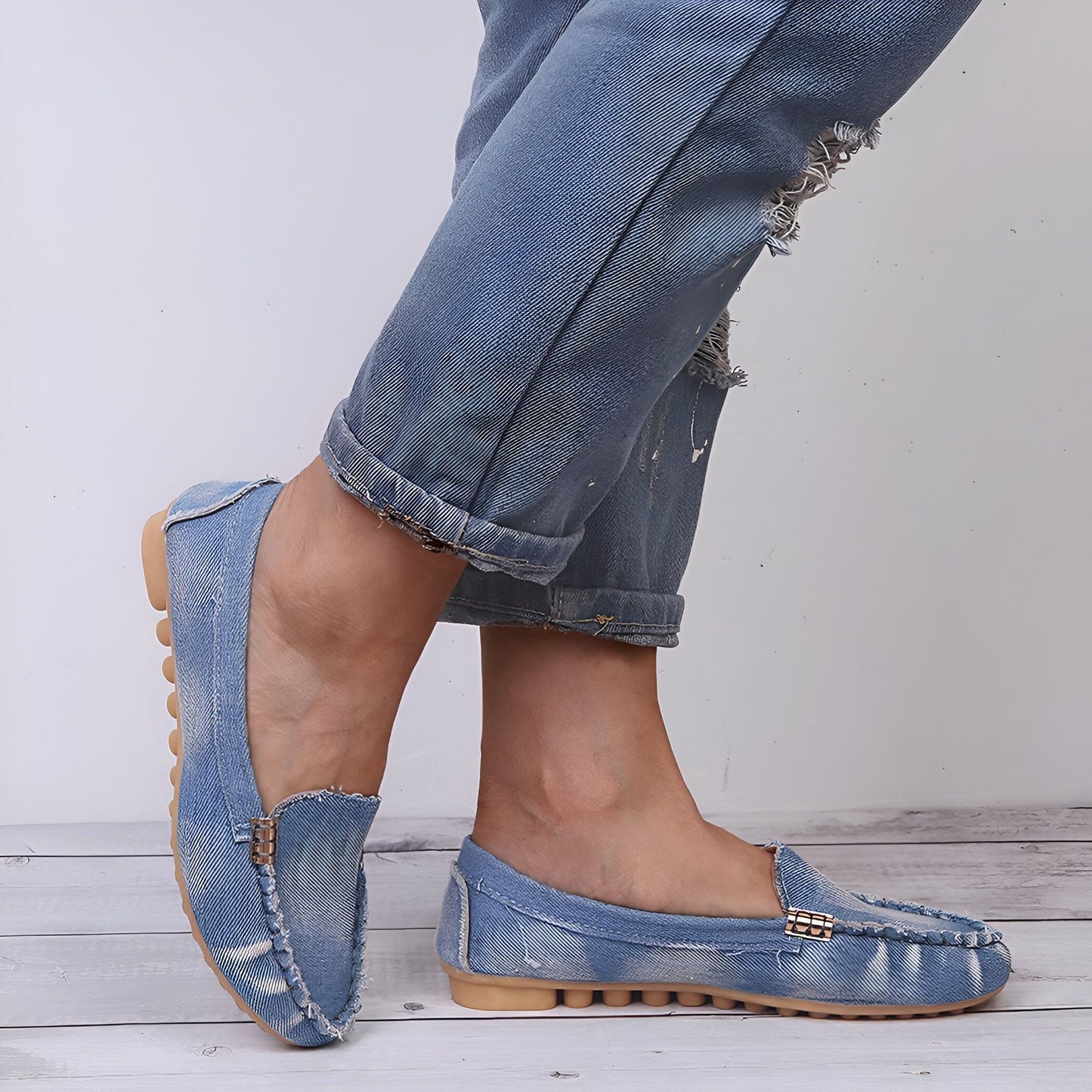 BrandX Mocassins Femme Style Jean Délavé - Confortable