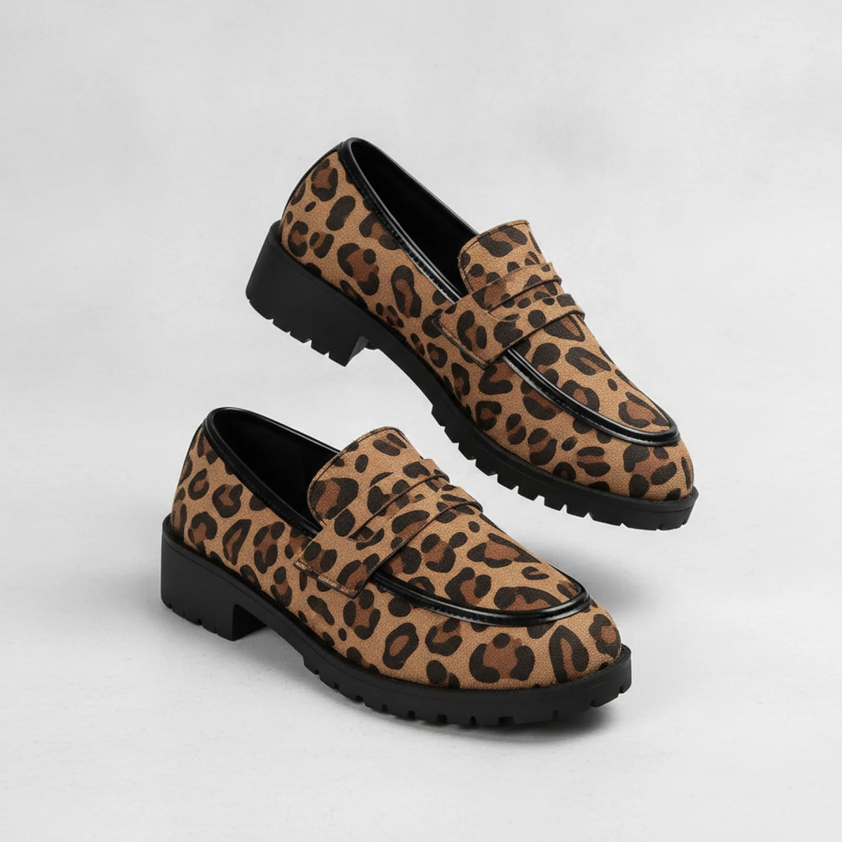 Mocassins Femme Imprimé Léopard Talon Carré - Signature