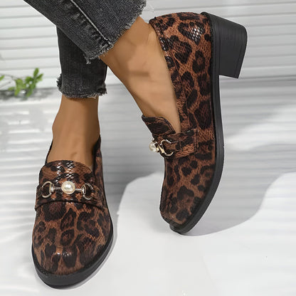Aurora Mocassins Femme Motif Léopard Perle Élégant