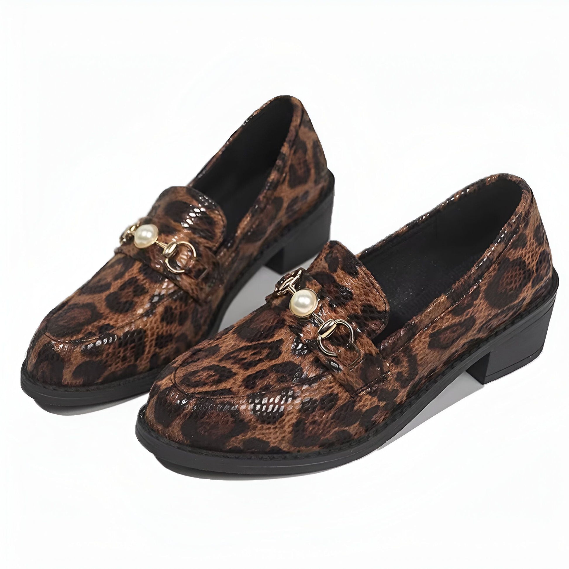 Aurora Mocassins Femme Motif Léopard Perle Élégant
