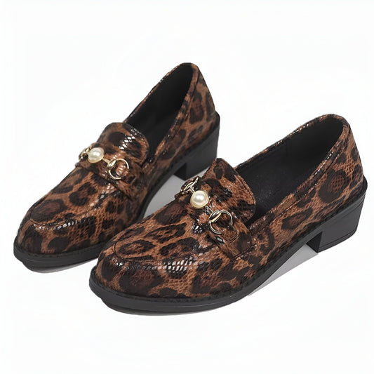 Aurora Mocassins Femme Motif Léopard Perle Élégant