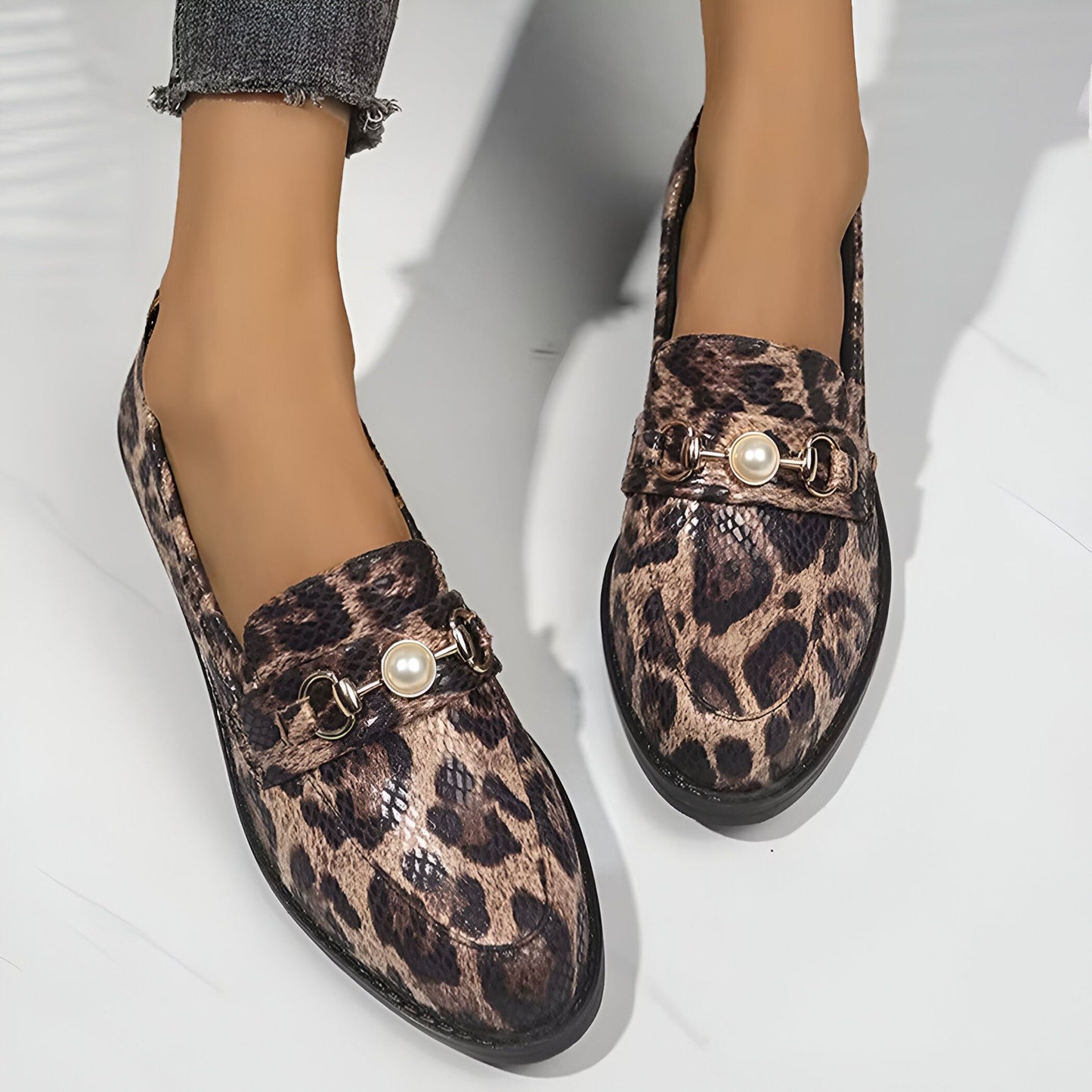 Aurora Mocassins Femme Motif Léopard Perle Élégant