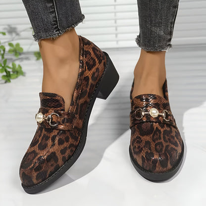 Aurora Mocassins Femme Motif Léopard Perle Élégant