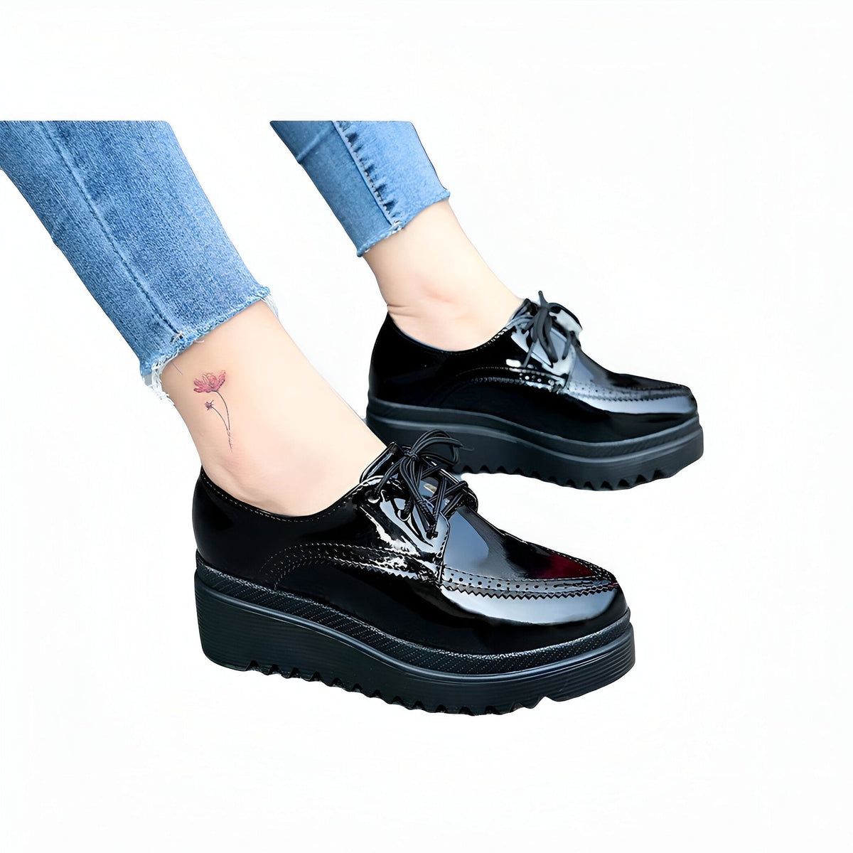 NovaMode Mocassins Femme Noirs Lacets Talons Compensés