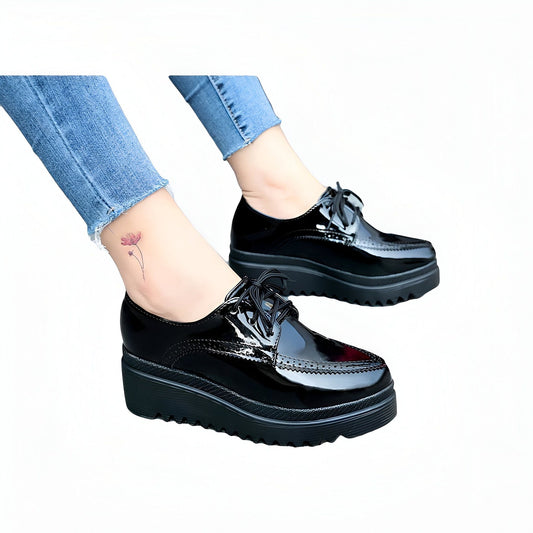 NovaMode Mocassins Femme Noirs Lacets Talons Compensés