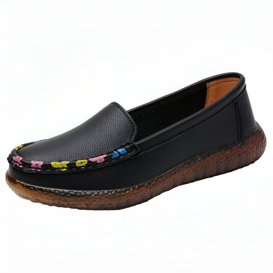 Lumenix Mocassins Femme Noirs - Motifs Floraux Discrets