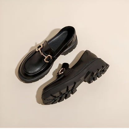 Mocassins Femme Noirs Talon Carré Boucle Élégants Luxe