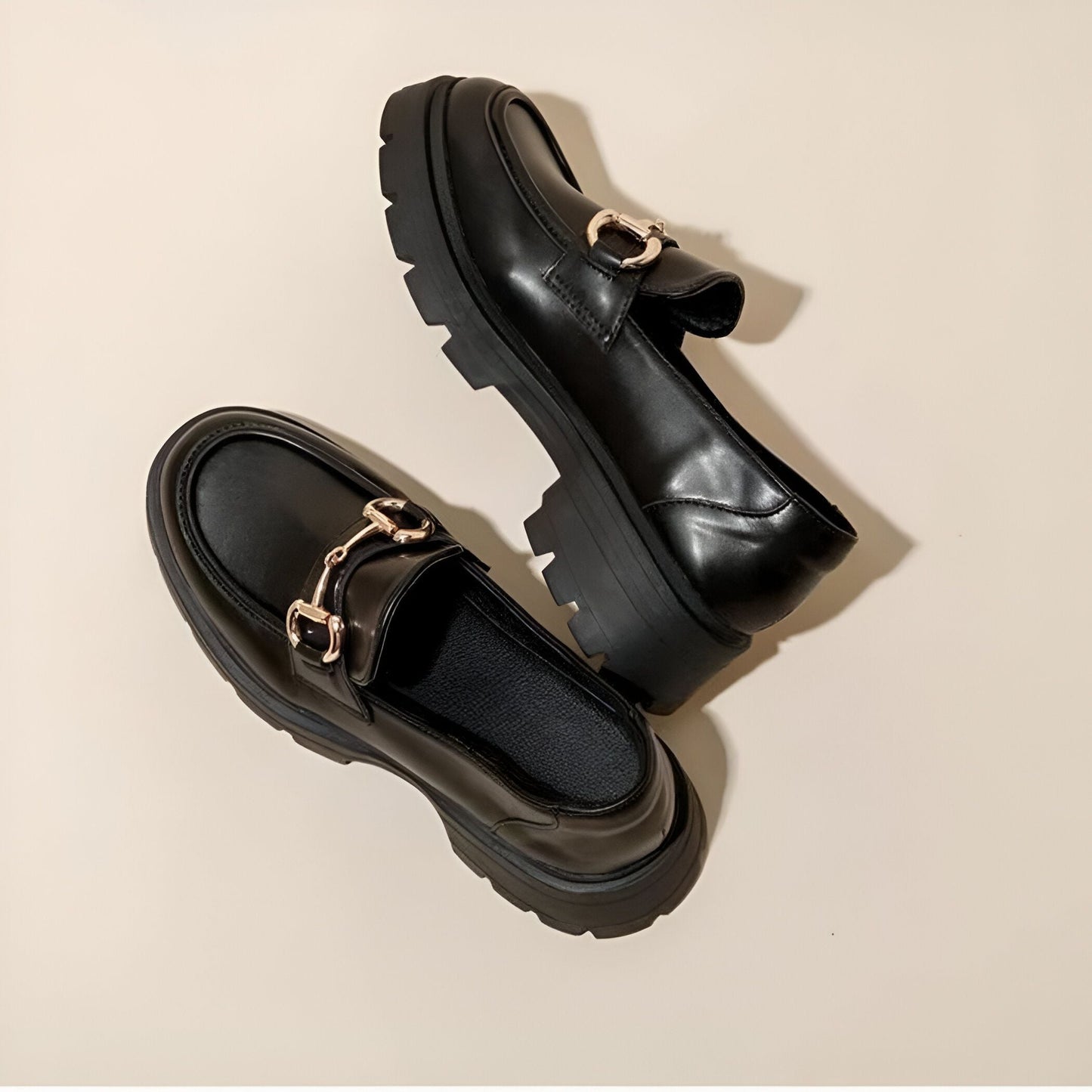 Mocassins Femme Noirs Talon Carré Boucle Élégants Luxe