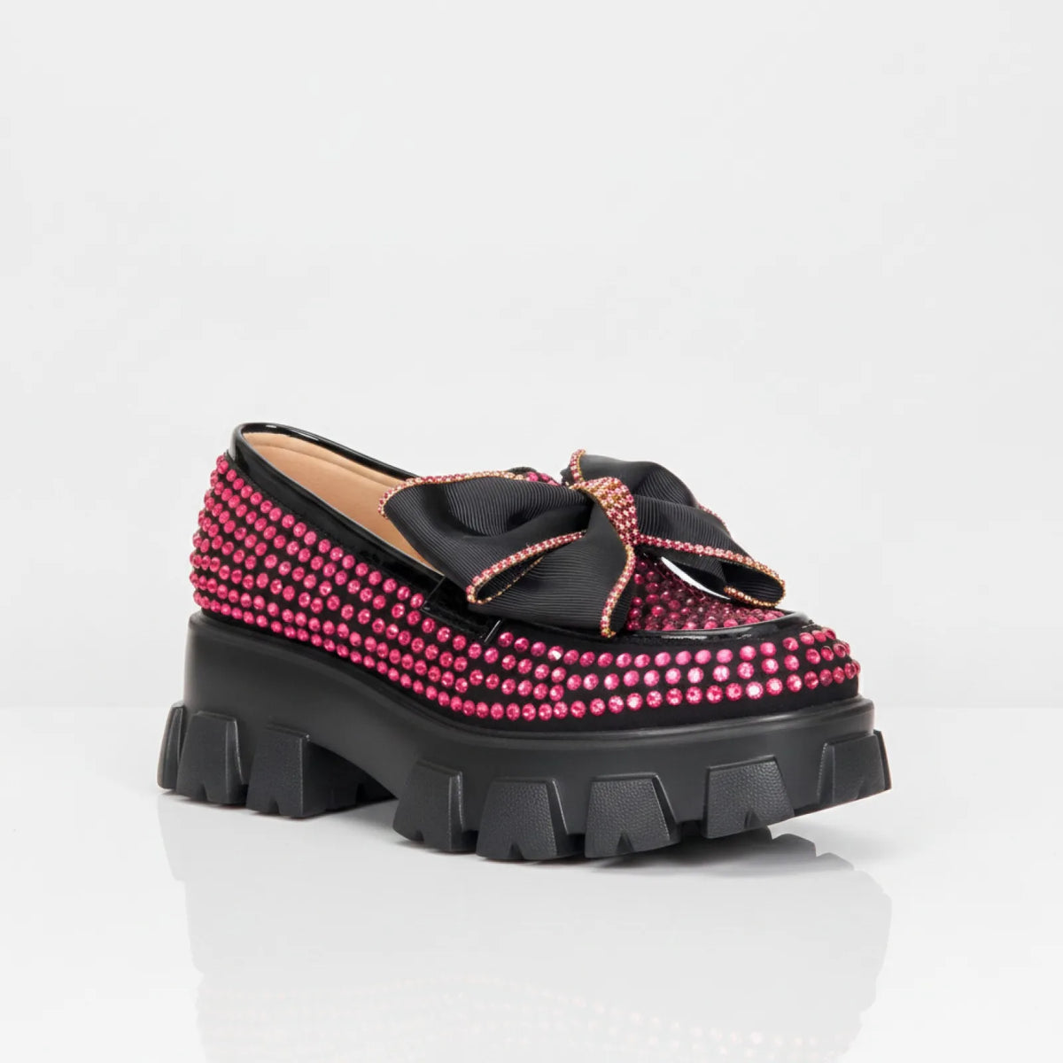 Mocassins femme plateforme Papillon strass rose-Couture