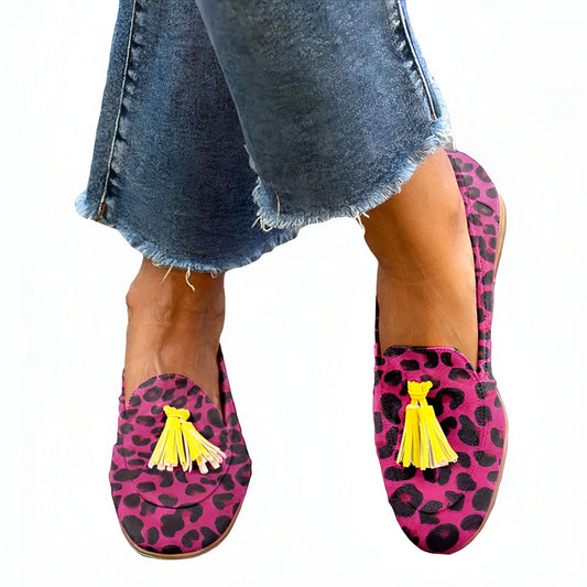BrandX Mocassins Femme Imprimé Léopard Glands Élégants