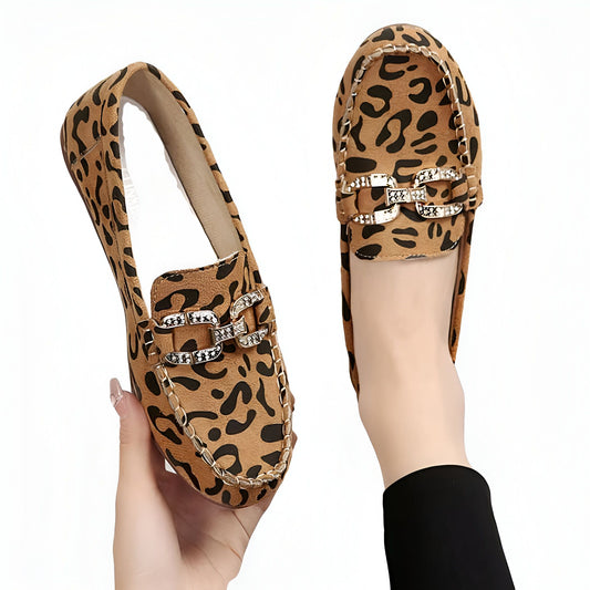 Mocassins Femme Léopard – Anneaux Strass Luxe