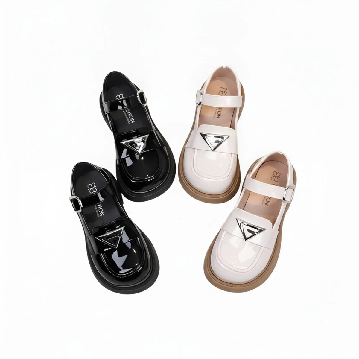 Mocassins Fille Brillant Bride Noir/Blanc - Confort