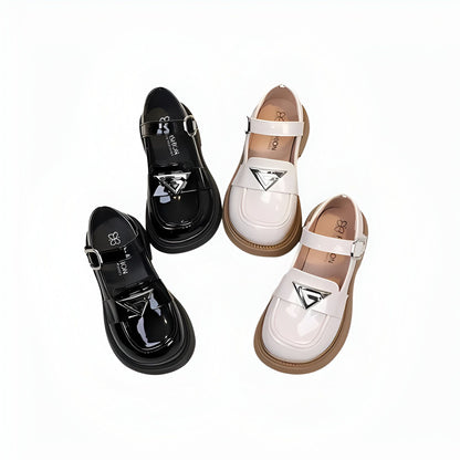 Mocassins Fille Brillant Bride Noir/Blanc - Confort