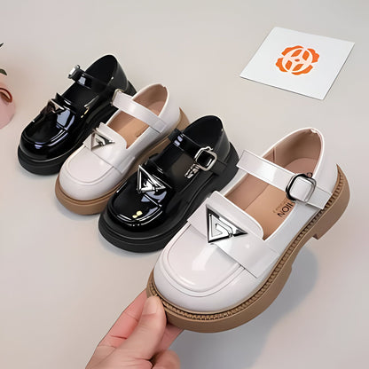 Mocassins Fille Brillant Bride Noir/Blanc - Confort