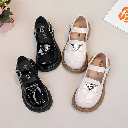 Mocassins Fille Brillant Bride Noir/Blanc - Confort