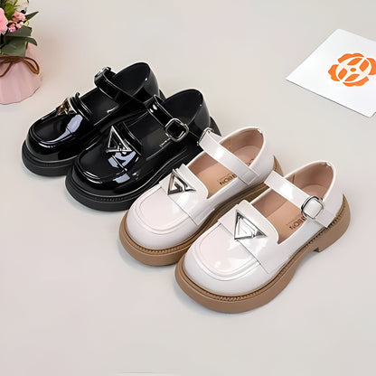 Mocassins Fille Brillant Bride Noir/Blanc - Confort