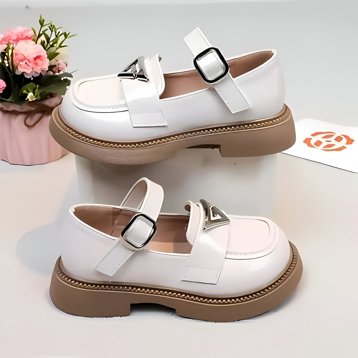 Mocassins Fille Brillant Bride Noir/Blanc - Confort