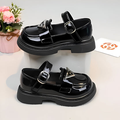 Mocassins Fille Brillant Bride Noir/Blanc - Confort