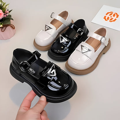 Mocassins Fille Brillant Bride Noir/Blanc - Confort