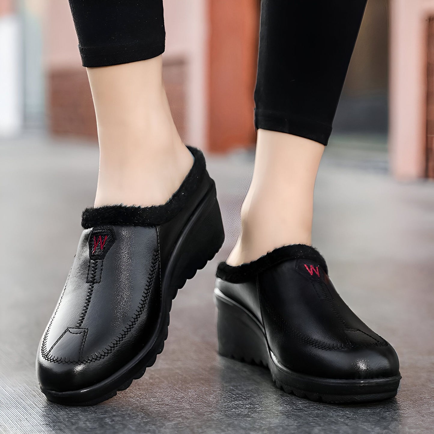 Axo Mocassins Femme Fourrés Compensés Faciles à Enfiler