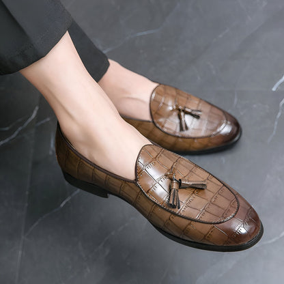 Luxe Mocassins Cuir Vachette Effet Croco Glands