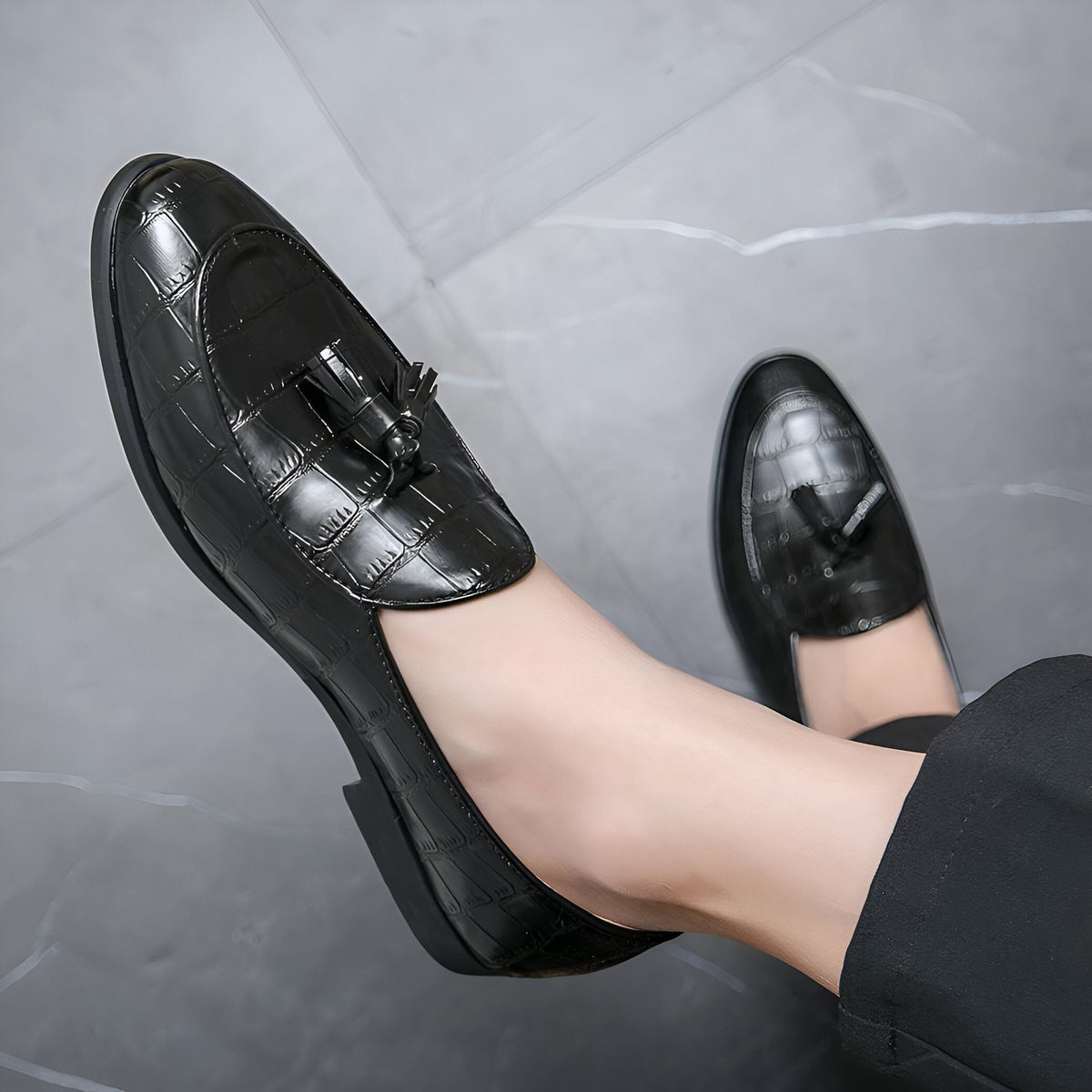 Luxe Mocassins Cuir Vachette Effet Croco Glands