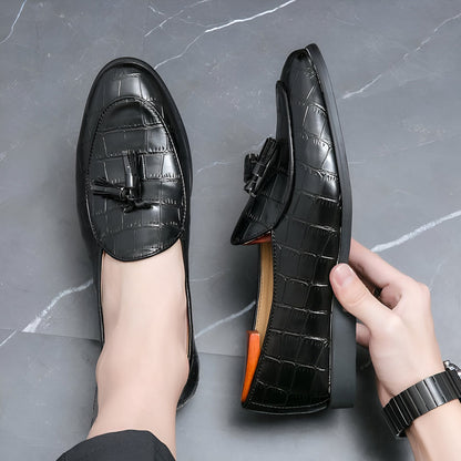 Luxe Mocassins Cuir Vachette Effet Croco Glands