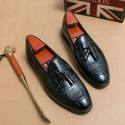 Luxe Mocassins Cuir Vachette Effet Croco Glands