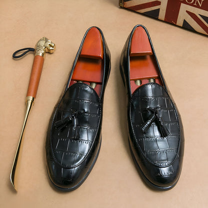 Luxe Mocassins Cuir Vachette Effet Croco Glands