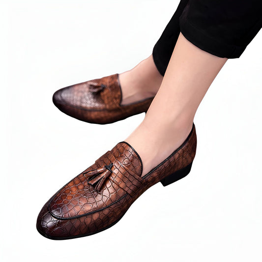BrandX Mocassins Homme Cuir Véritable Effet Croco