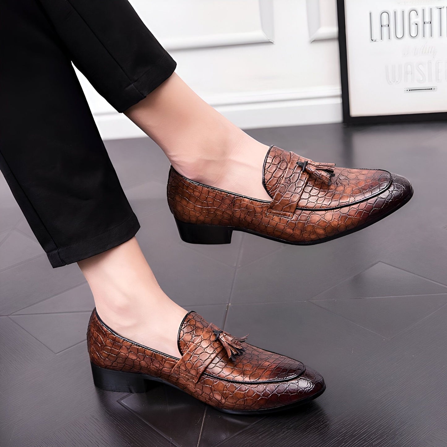 BrandX Mocassins Homme Cuir Véritable Effet Croco