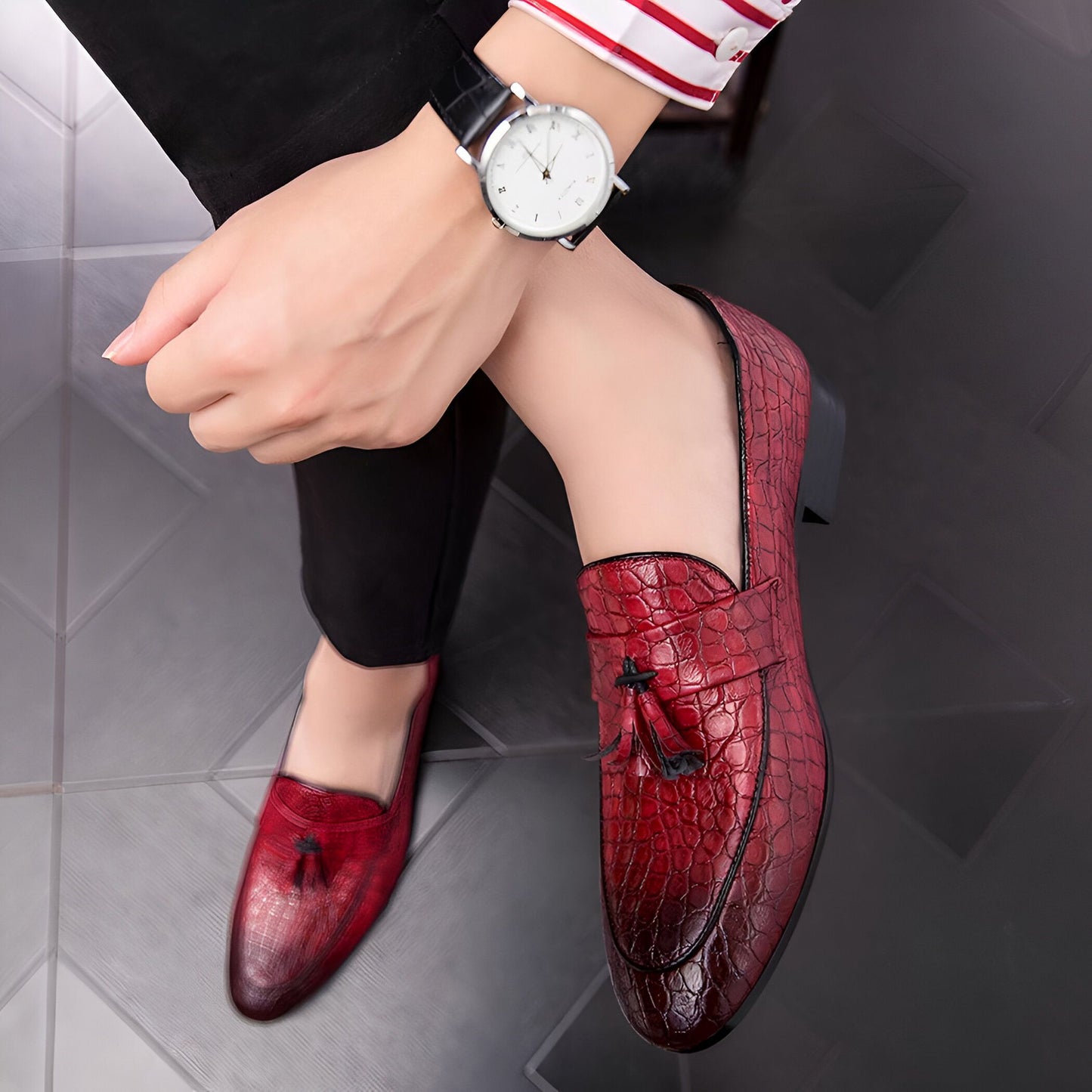 BrandX Mocassins Homme Cuir Véritable Effet Croco