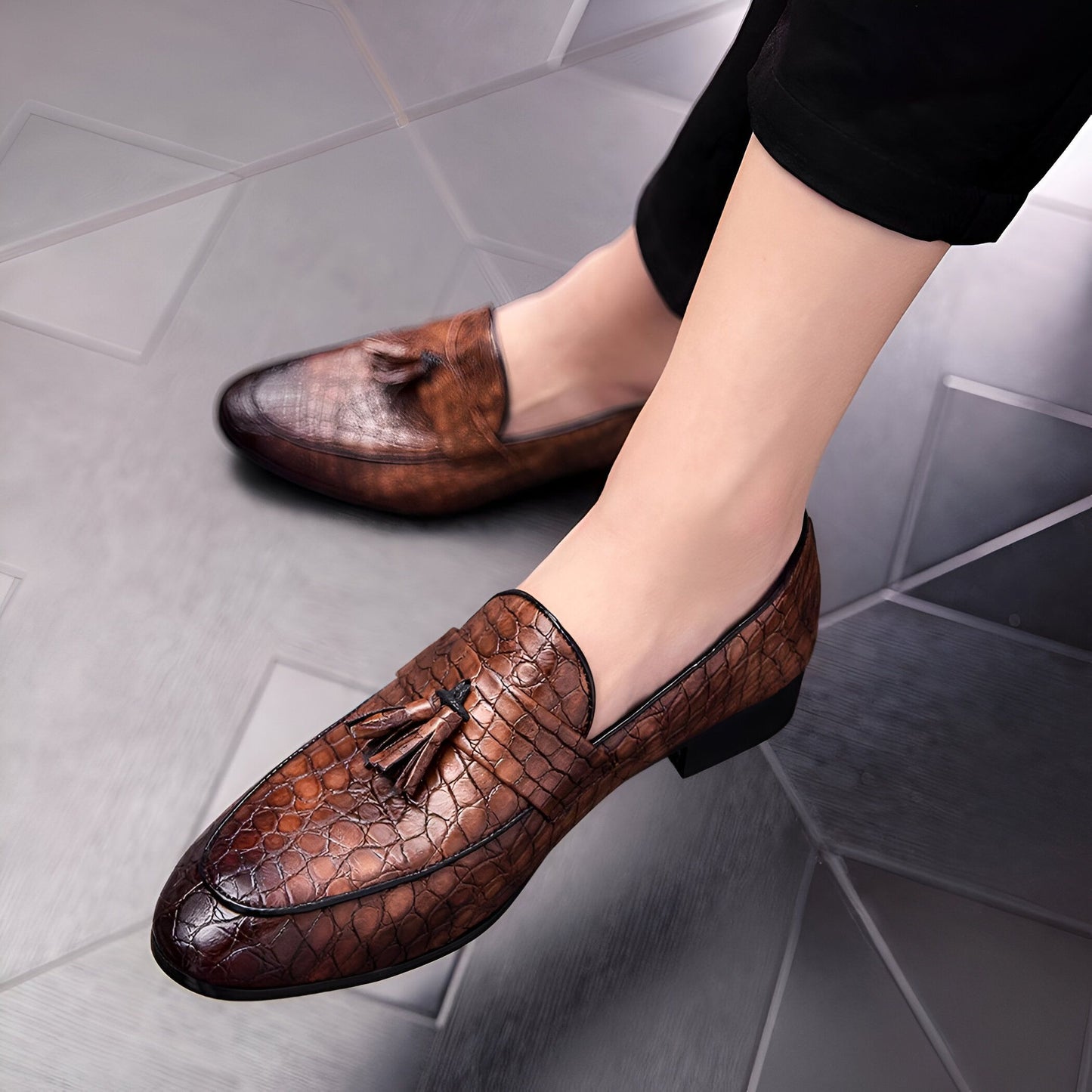 BrandX Mocassins Homme Cuir Véritable Effet Croco