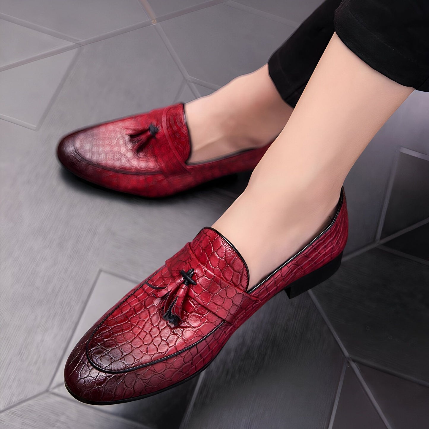 BrandX Mocassins Homme Cuir Véritable Effet Croco