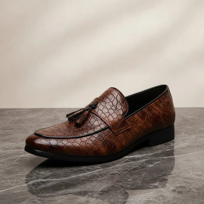 Mocassins Homme Cuir Véritable - Glands Motif Serpent