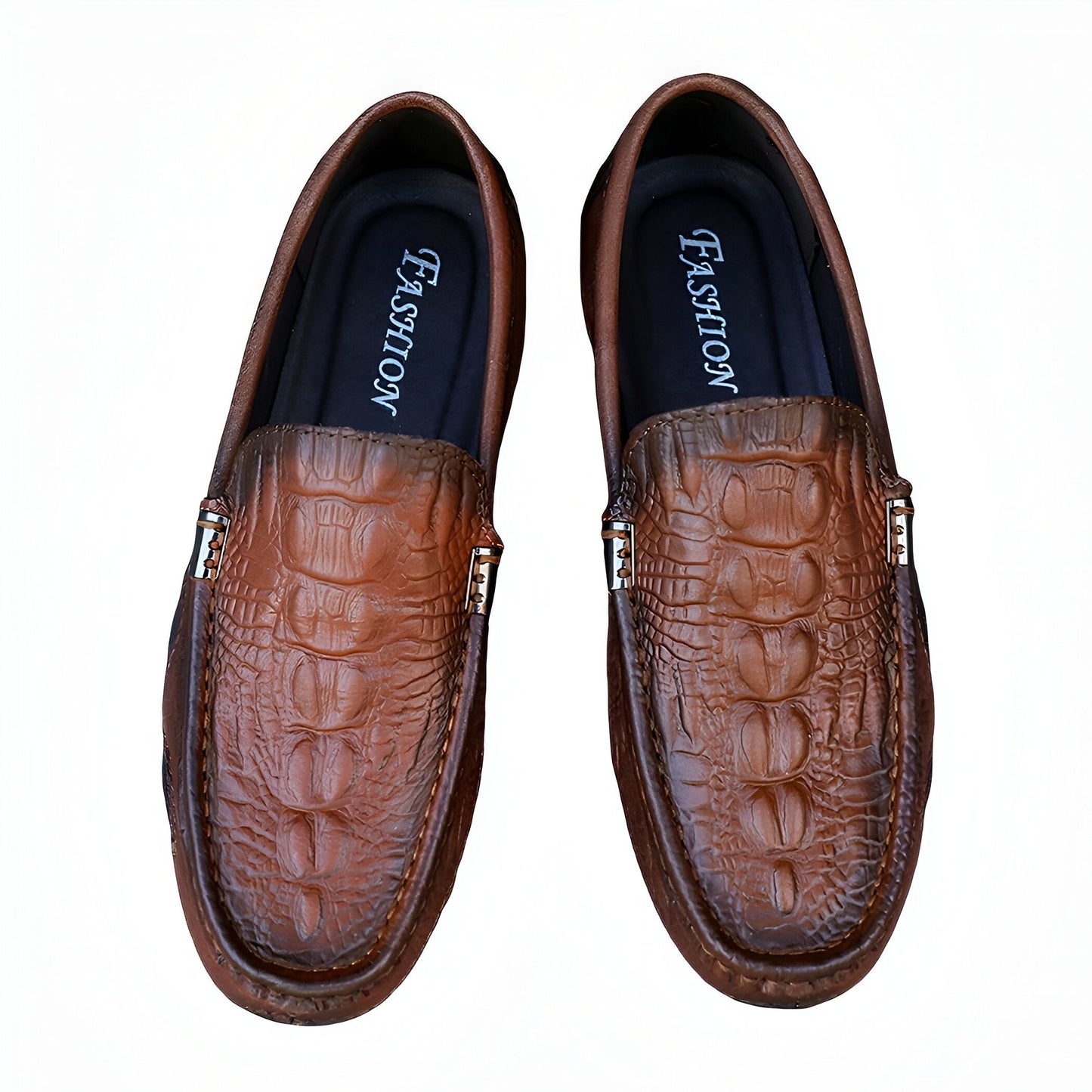 Aurea Mocassins Cuir Véritable Homme Croco Discrets