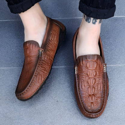 Aurea Mocassins Cuir Véritable Homme Croco Discrets