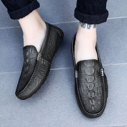 Aurea Mocassins Cuir Véritable Homme Croco Discrets