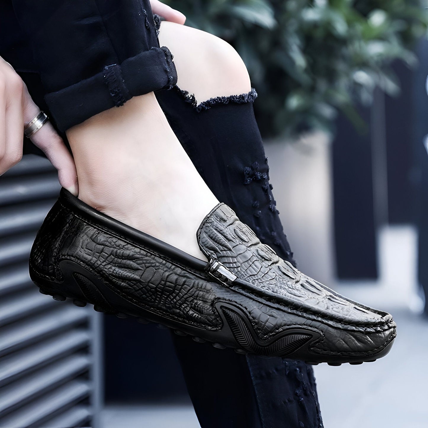 Aurea Mocassins Cuir Véritable Homme Croco Discrets