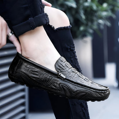 Aurea Mocassins Cuir Véritable Homme Croco Discrets