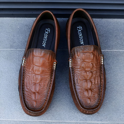 Aurea Mocassins Cuir Véritable Homme Croco Discrets