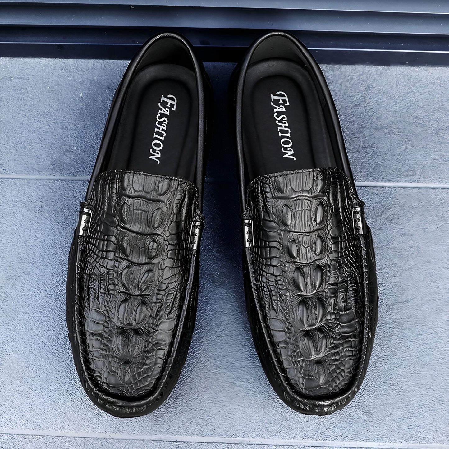 Aurea Mocassins Cuir Véritable Homme Croco Discrets