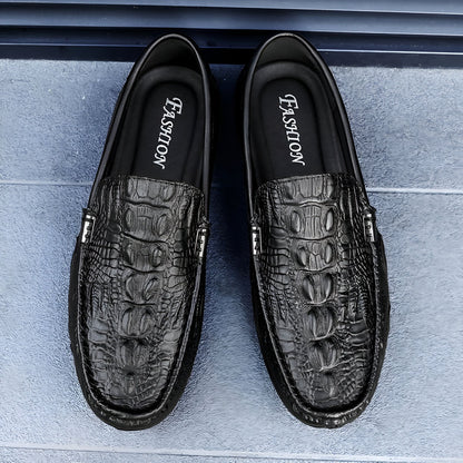 Aurea Mocassins Cuir Véritable Homme Croco Discrets